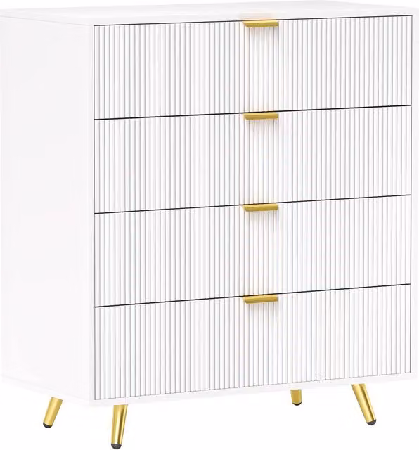 ERGOVEXA Elegant Four-Drawer Bedside Table in White and Gold