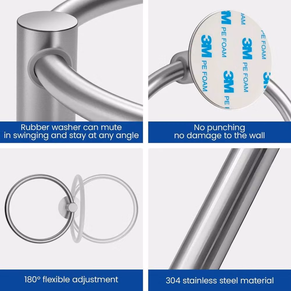 Kelvenix Silver Stainless Steel Toilet Paper Holder and Hand Towel Ring Set with Adhesive Mounting – 2