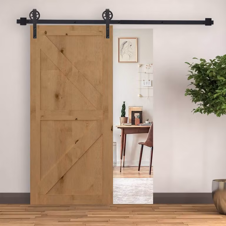 STILVORA Sliding Barn Door Hardware Kit with Rollers in Black Steel