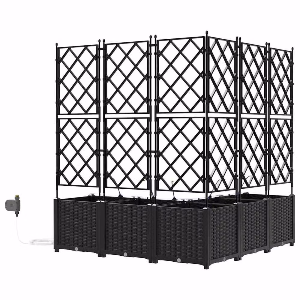 Berkfield Home Garden Planters with Water Irrigation System, 5 Piece Set, Black – 5