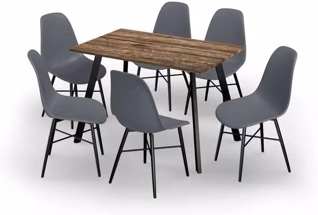 URBNLIVING Dining Table and 6 Tulip Chairs Set in Wild Oak and Grey