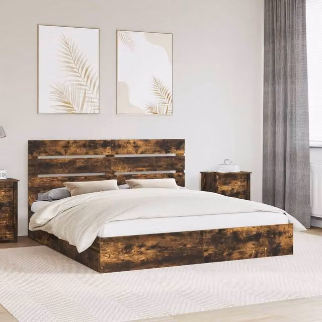 Berkfield Home Modern Storage Bed with Drawers in Smoked Oak Brown, W/D/H: 180 x 200 cm
