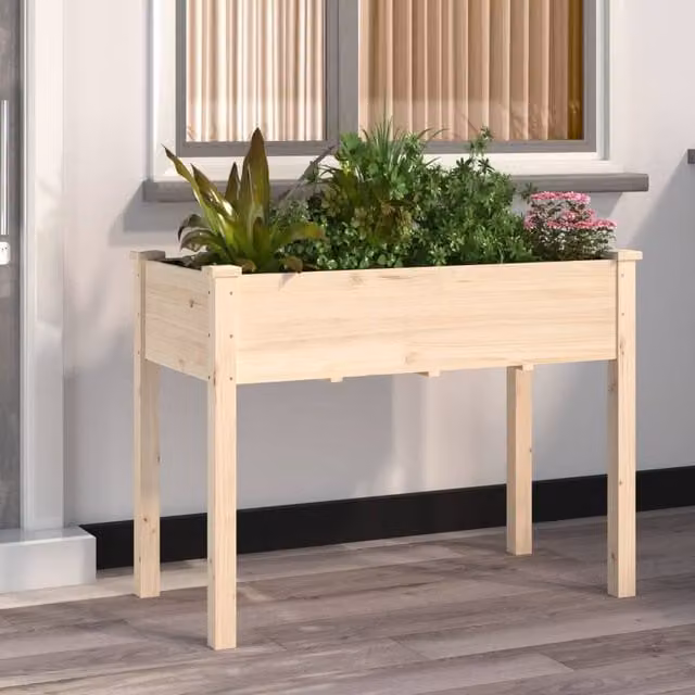 Berkfield Home Wood Planter with Liner in Brown and Beige, W/D/H: 118 x 59 x 76 cm