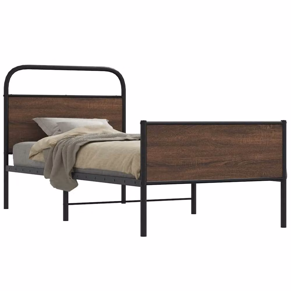 Berkfield Home Bed Frame in Brown Oak, W/D/H: 90 x 190 cm – 2