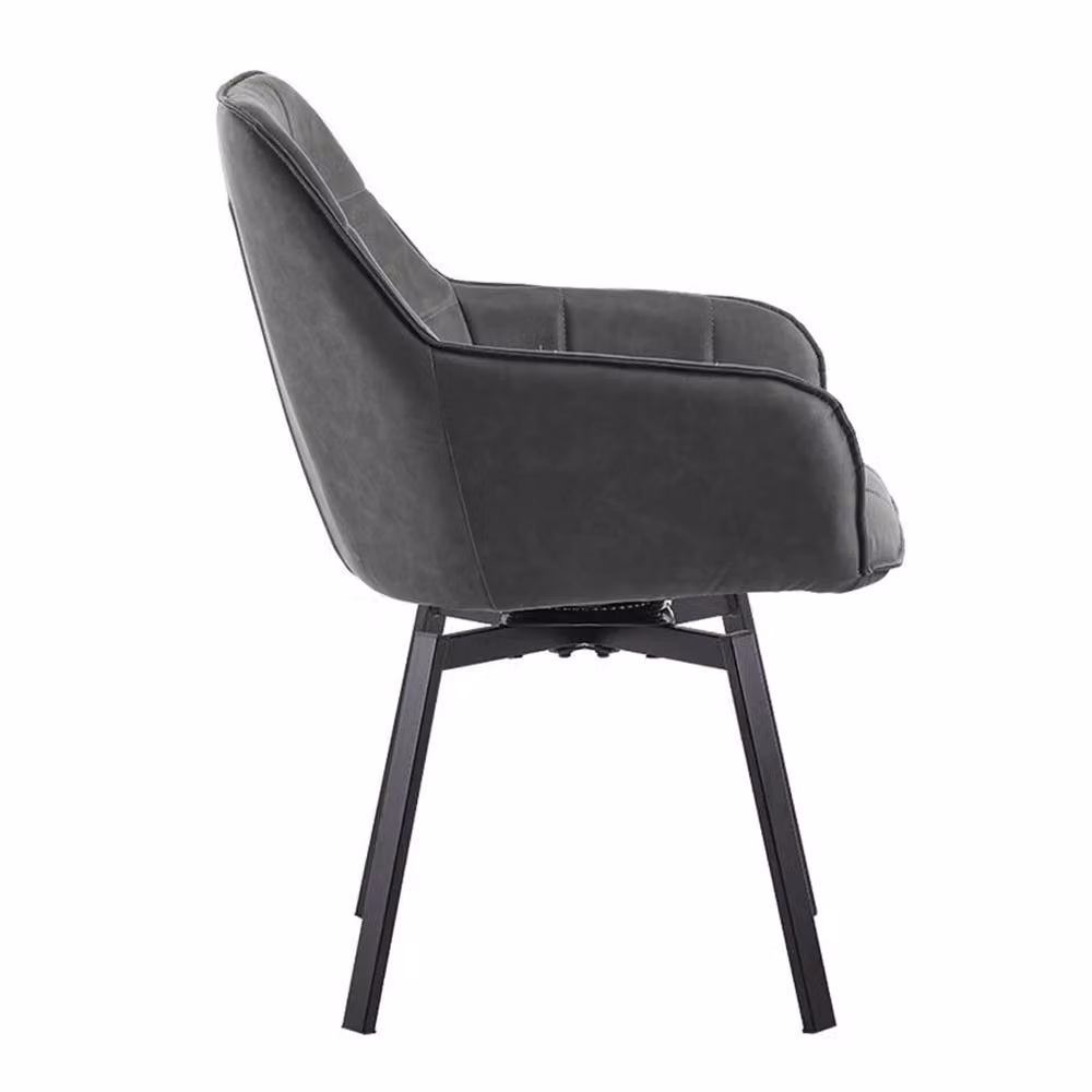 Kelvenix Grey Faux Leather Swivel Dining Chairs with Armrests and Metal Base – 3