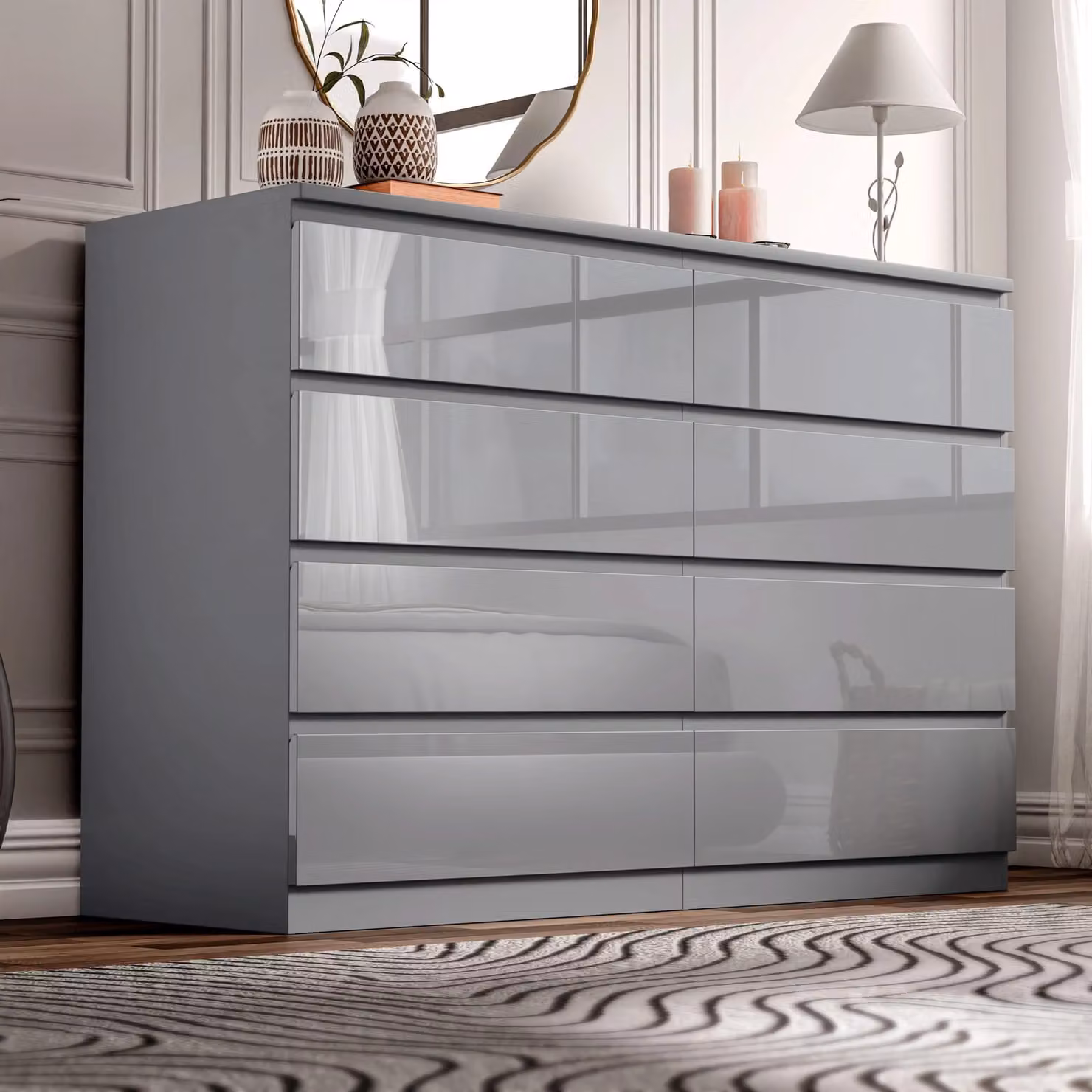 DHS High Gloss 8 Drawer Chest of Drawers in Grey