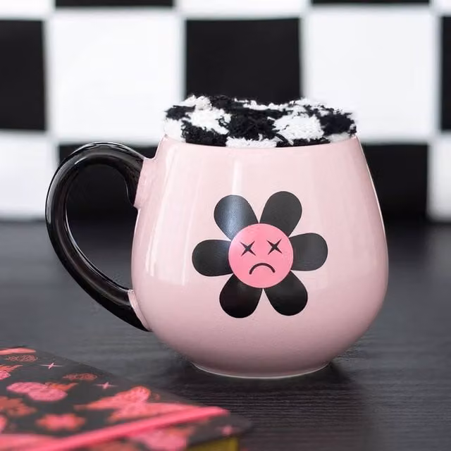 Uniqueful Sad Flower Mug and Socks Set, Multicolour, 550ml