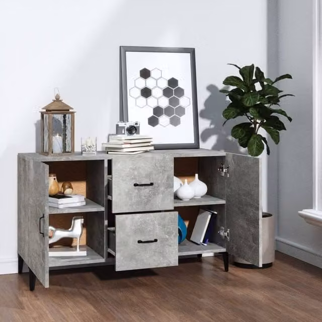 Berkfield Home Concrete Grey Sideboard in Engineered Wood, W/D/H: 100 x 36 x 60 cm