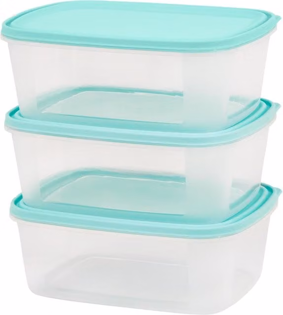 Wham Pack of 3 Plastic Lunch Box Containers with Snap Lids, Blue and Turquoise, 1 l each