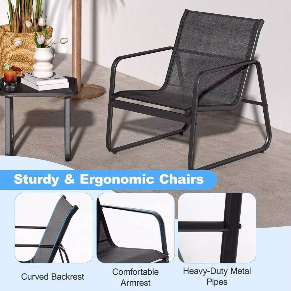 EONLION 3 Piece Black Metal and Glass Outdoor Patio Conversation Set – 6