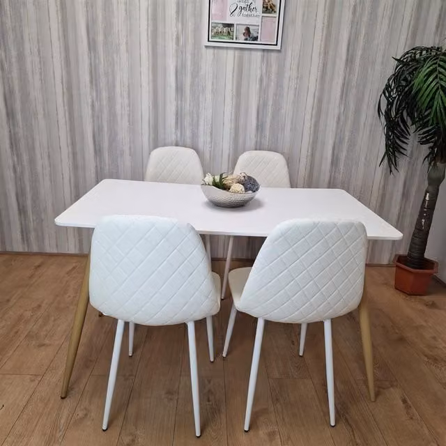 Kosy Koala Modern Rectangular Dining Table Set with 4 Chairs in White and Brown