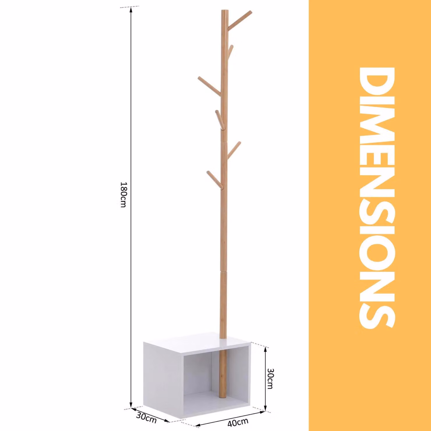 Pirlo Plush Hall Tree with Bench and 8 Hooks, Brown, H 180 x W 80 x D 30 cm – 2