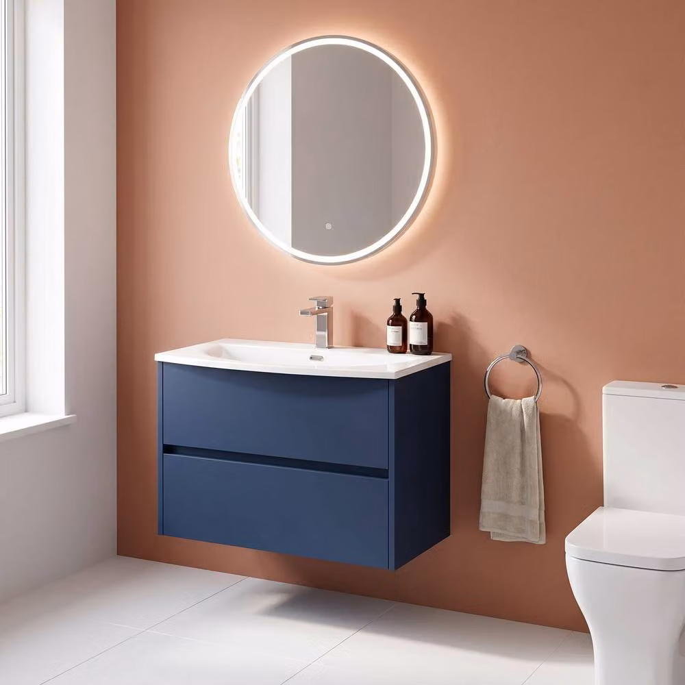 Balterley Chartley Contemporary 2 Drawer Wall Hung Vanity Basin Unit, Blue, Width: 80 cm – 2