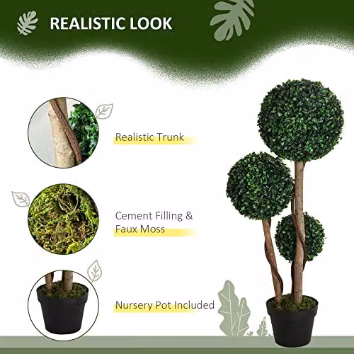 HOMCOM Decorative Artificial Topiary Tree with UV-Cut Pot, Dark Green, Height: 90 cm – 3