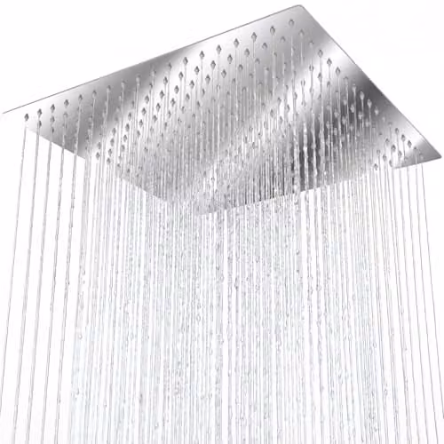 tectake Rainfall Shower Head in Polished Stainless Steel with Swivel and Tiltable Ball Joint, Square Overhead Design with Limescale-Repellent Silicone Nozzles, W: 30 cm x D: 30 cm, Silver – 1