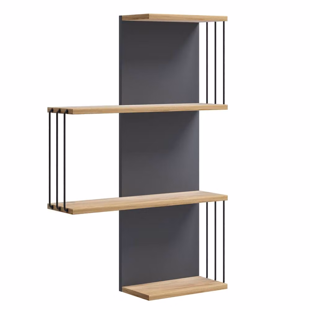 VCM Dolira L Wood Wall Shelf in Brown and Multicolour, W/D/H: 98 x 19 x 68 cm – 2