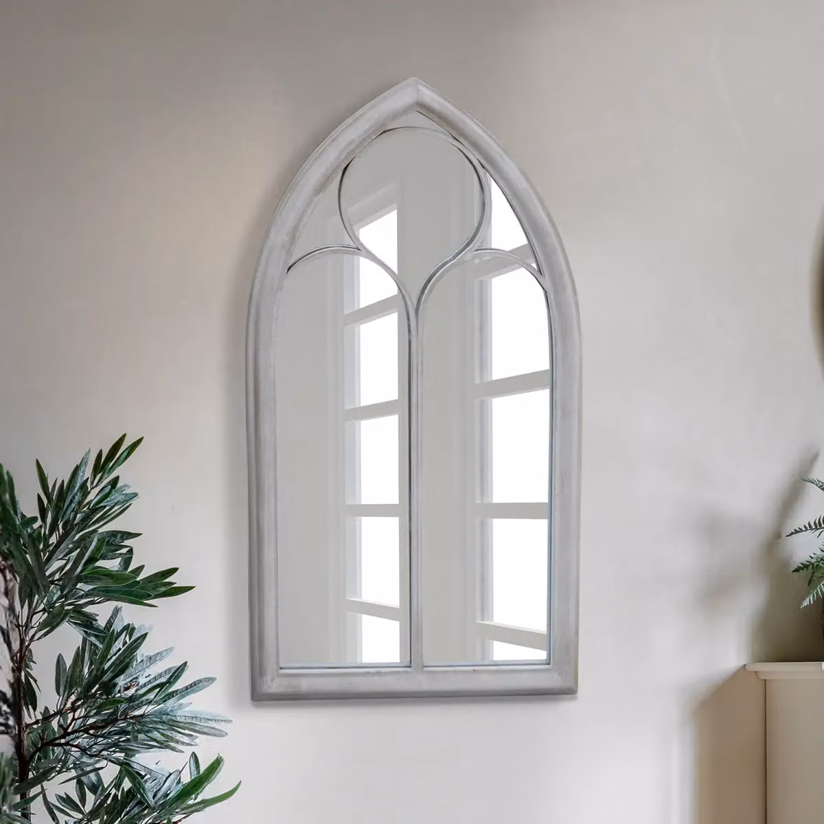 Agenzia 14 Antique Beige Arched Metal Frame Window Garden Wall Mirror W/H: 112 x 61 cm – 2