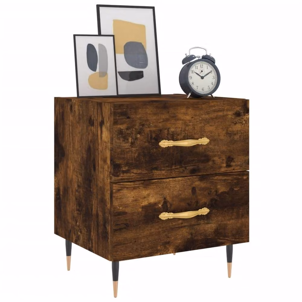 Berkfield Home Set of 2 Modern Bedside Cabinets in Smoked Oak Brown, W/D/H: 40 x 35 x 47.5 cm – 3