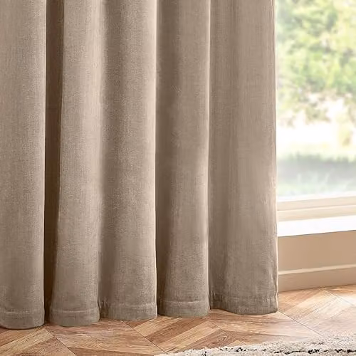 Riva Home Beige Chenille Velvet Eyelet Curtains, Pair, H 229 cm x W 229 cm – 2