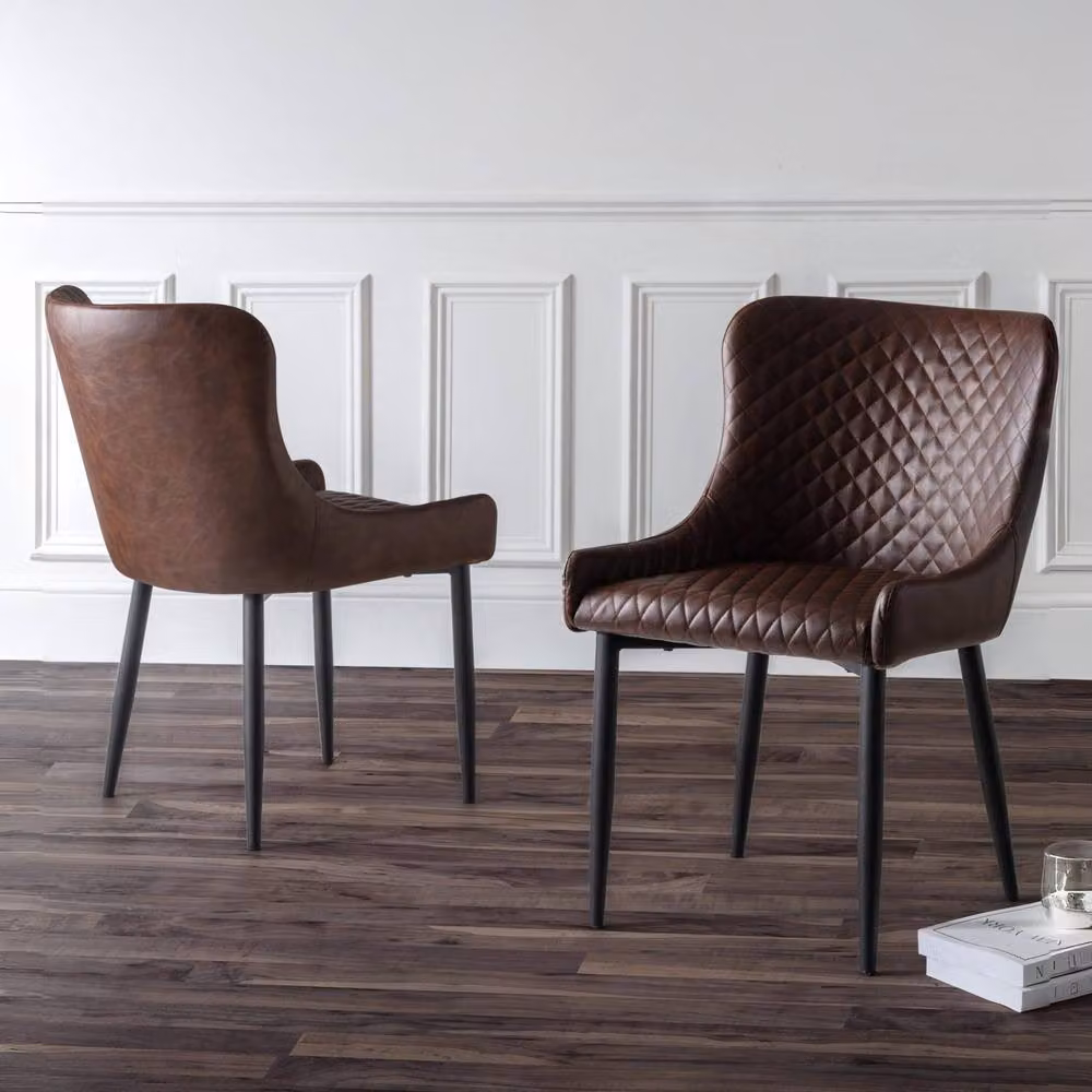 Cheshire Cromwell Set of 2 Brown Faux Leather Modern Dining Chairs with Armrests – 4