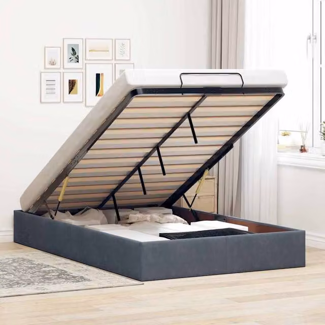 Berkfield Home Double Ottoman Bed Frame in Dark Grey Velvet with Lift Up Base