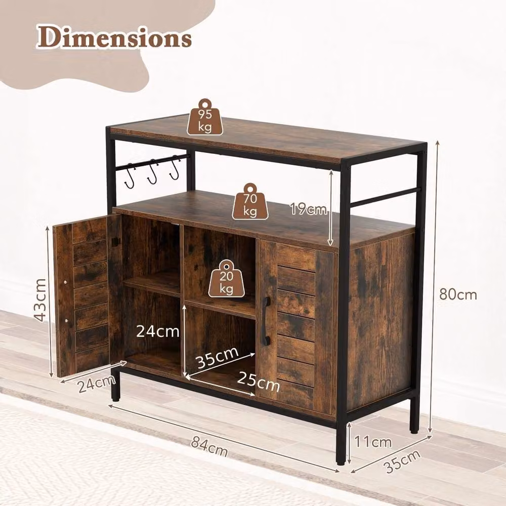 VOGREX Industrial 2 Door Coffee Bar Sideboard in Brown with Adjustable Inner Shelves – 2