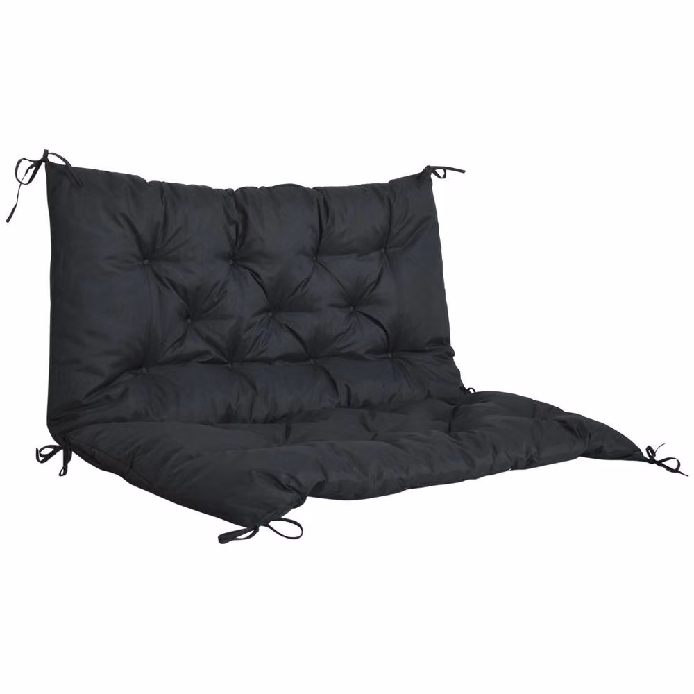 STILVORA Black Rectangular Bench Cushion with Back and Ties, W/D/H: 100 x 98 x 98 cm – 4