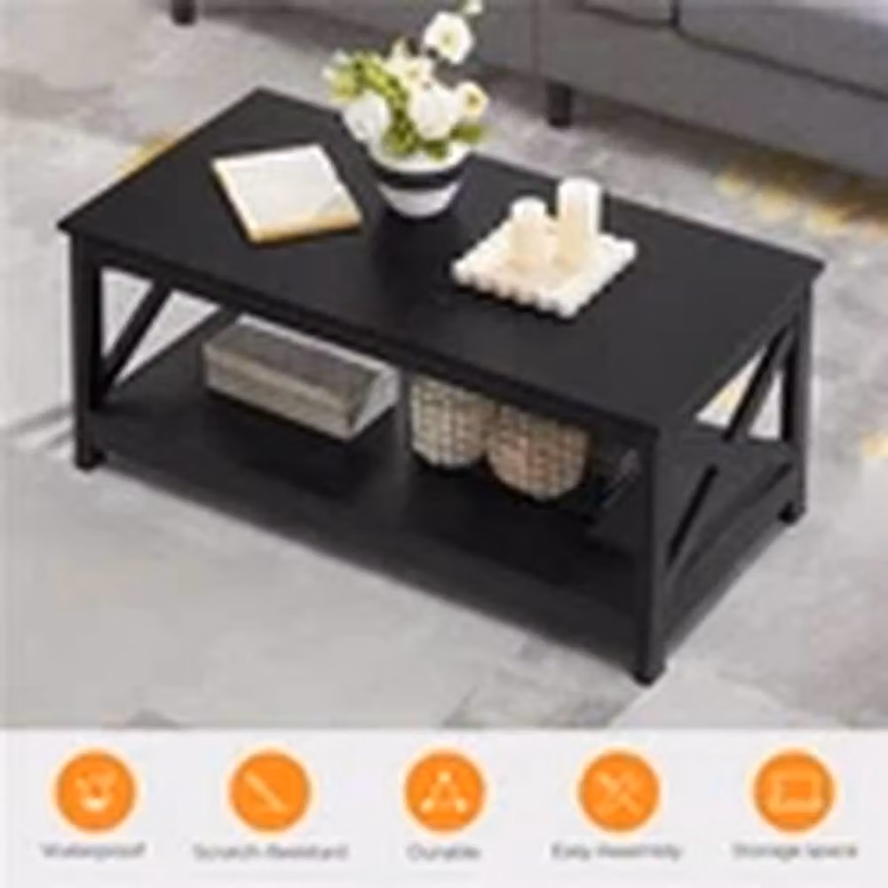 EONLION Modern 2-Tier Rectangular Coffee Table with Storage Shelf in Black – 4