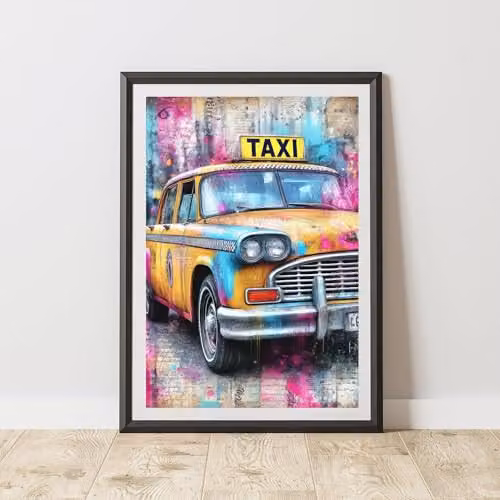 60 Second Makeover Taxi Graffiti Urban Street Art Poster, Multicolour A3 Paper Wall Art