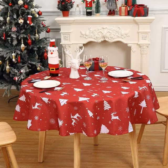 London Boutique Red Waterproof Christmas Deer Tablecloth, Washable Polyester, W: 137.16 cm x L: 228.6 cm – 1