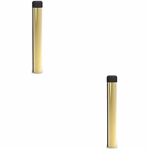 Loops 2 Pack Rubber Tipped Wall Mounted Cylinder Doorstop in Polished Brass, H 71 mm x W 16 mm