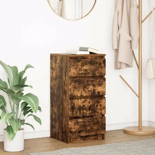 Berkfield Home Smoked Oak Sideboard in Brown, W/D/H: 37.5 x 35 x 76 cm