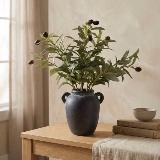 Madison & Mayfair 40cm Artificial Green Mediterranean Olive Tree in a Ceramic Decorative Vase