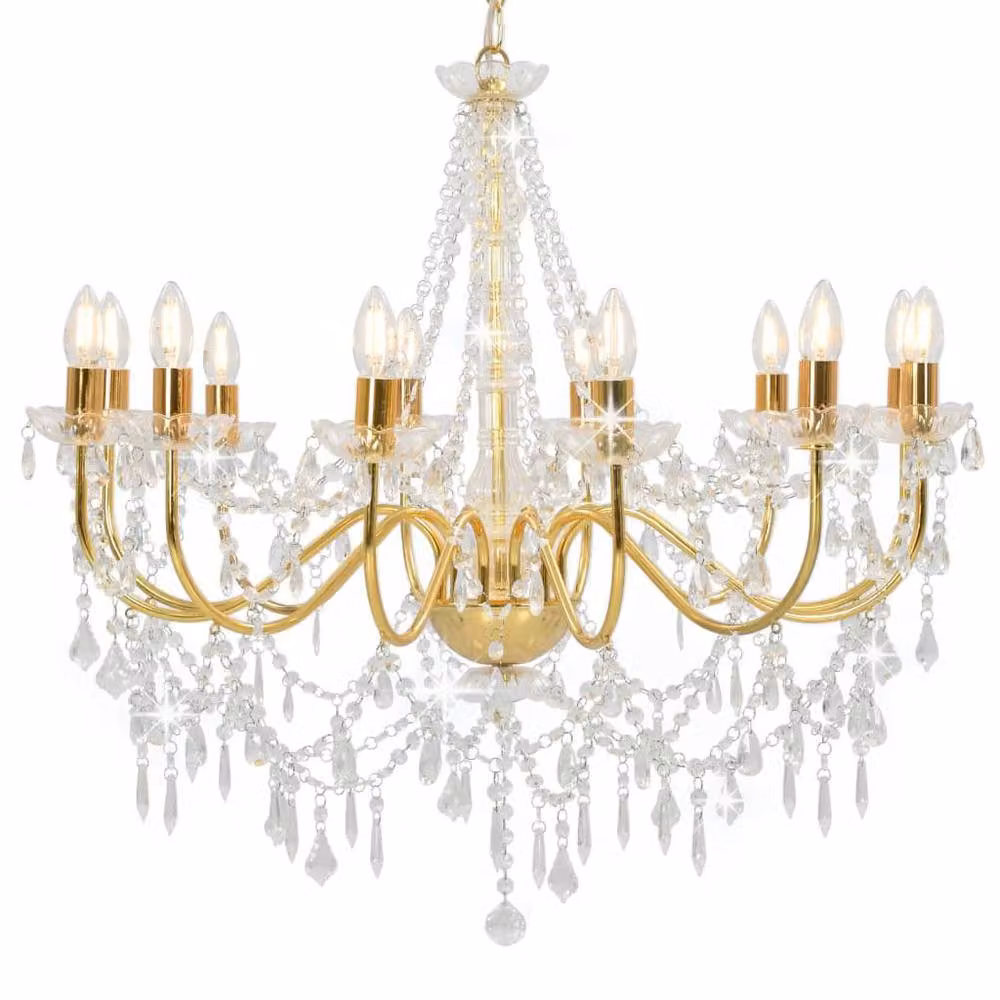 Berkfield Home Beautiful Gold Chandelier with Transparent Beads and 12 x E14 Bulbs – 2