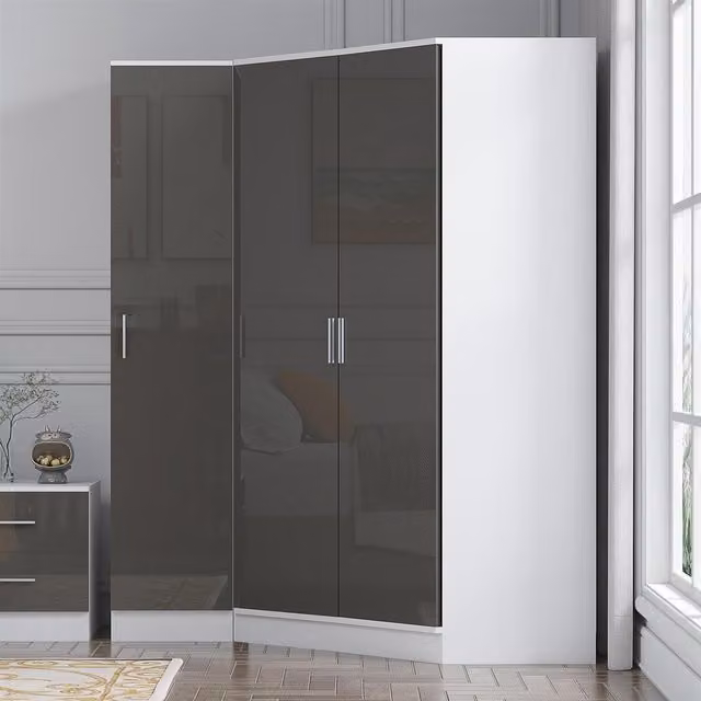 REFLECT Wardrobe Bundle featuring a 2 Door Corner and 1 Door Unit in Grey Gloss and Matt White