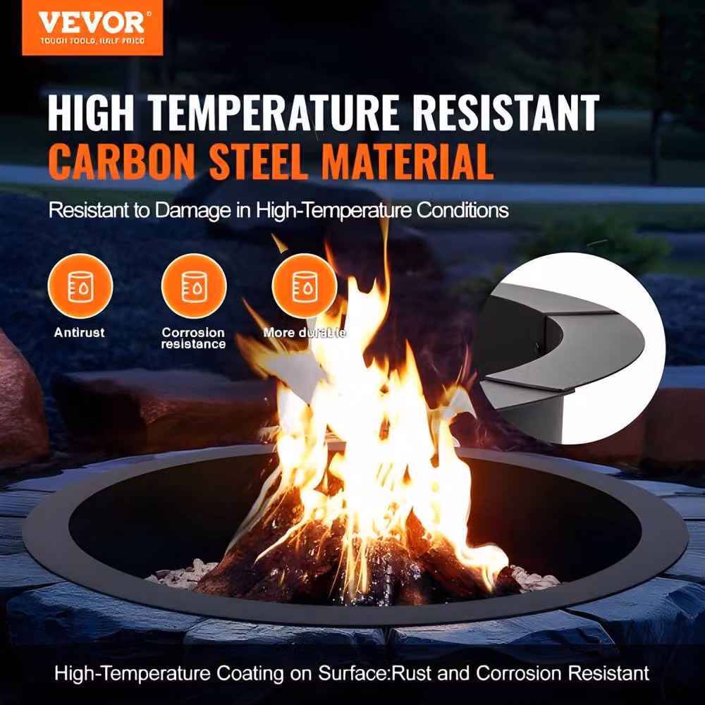 VEVOR Heavy-Duty 9-Section Q235 Carbon Steel Fire Pit Ring in Black, W/D/H: 114.3 x 114.3 x 25.4 cm – 2