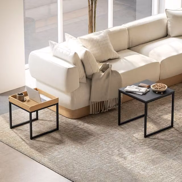 HOMCOM Set of 2 Square Nesting Coffee Tables in Black