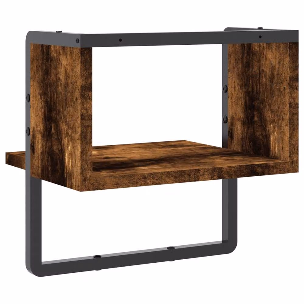 Berkfield Home Wall Shelf with Bar in Smoked Oak Brown, W/D/H: 30 x 25 x 30 cm – 6