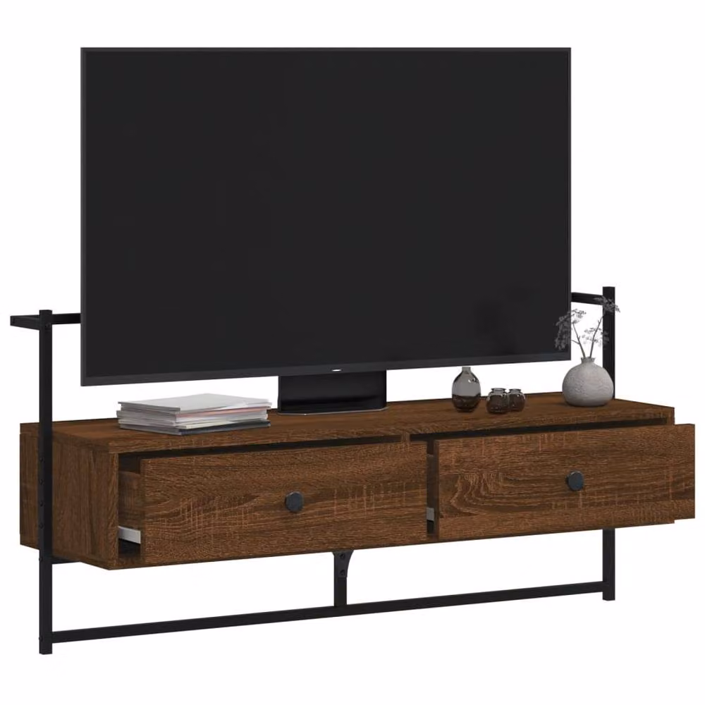 Berkfield Home Wall-mounted TV Cabinet in Brown Oak, W: 100.5 cm, D: 30 cm, H: 51 cm – 2