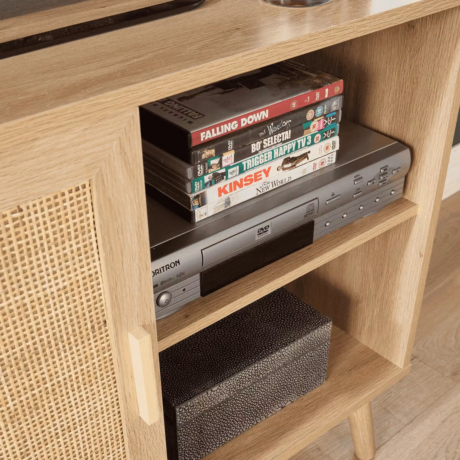 Home Source Natural Rattan Sideboard with Open Shelving and Media Compartments – 4