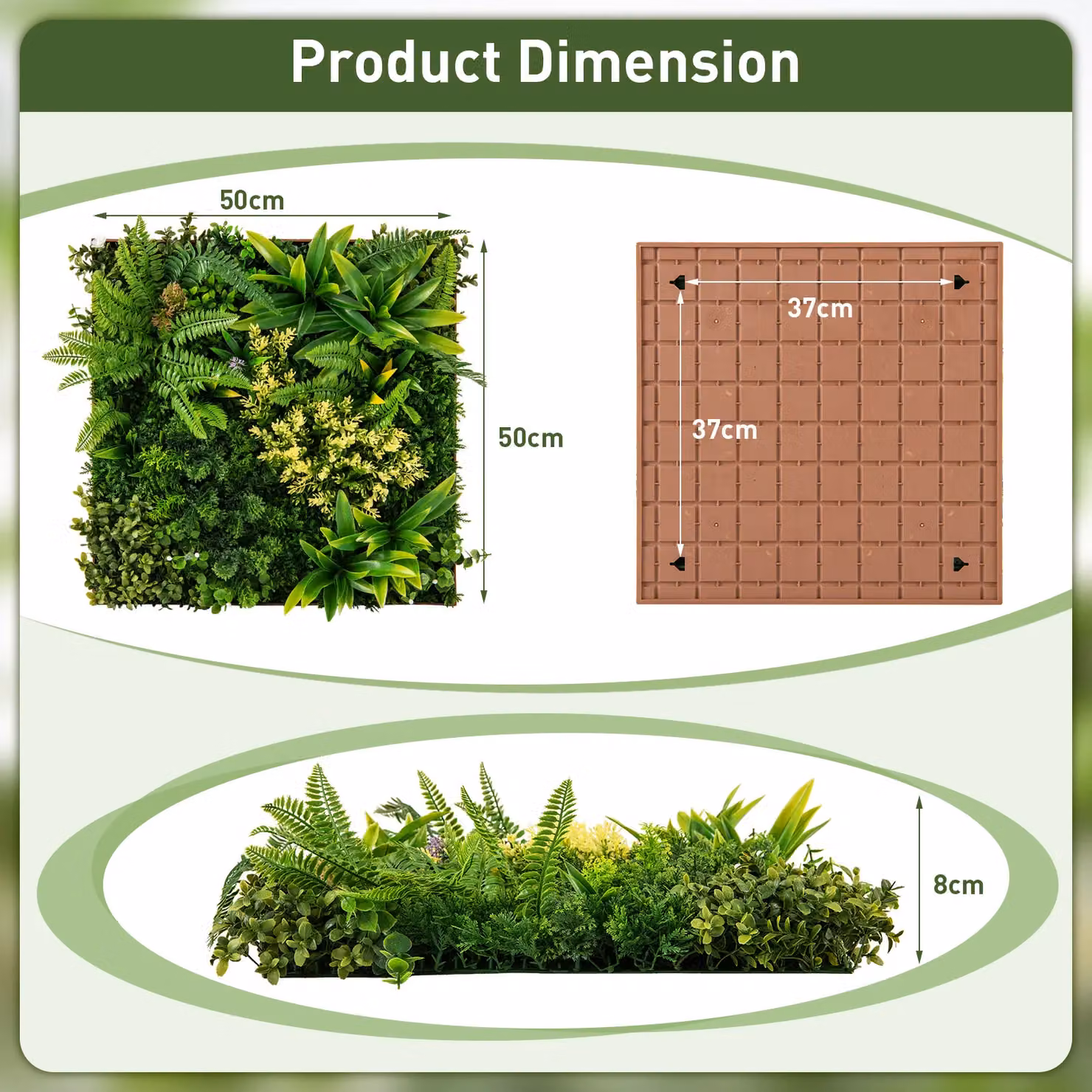 Costway 2 Pack Square Artificial Foliage Wall Hanging Greenery Hedge in Green, W/H: 50 x 50 cm – 2