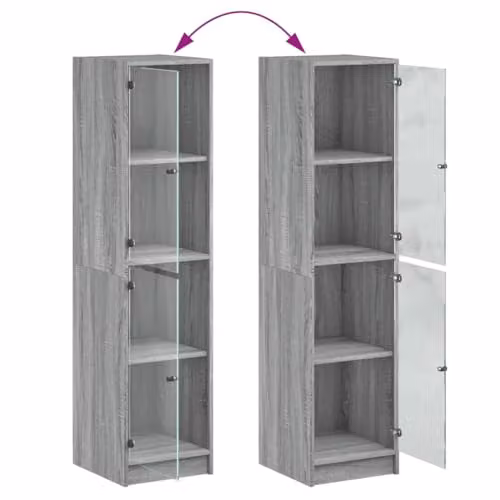 vidaXL Modern Highboard with Glass Doors in Grey Sonoma, W/D/H: 35 x 37 x 142 cm – 3