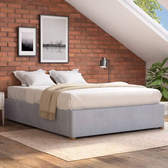 Aspire Upholstered Platform Ottoman Bed in Light Silver Grey, W/D/H: 180 x 200 cm