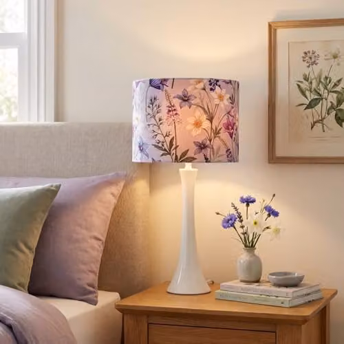 Happy Homewares Lavender Velvet Lamp Shade with Blue, Purple and White Flowers, W: 18 cm, H: 25 cm – 2