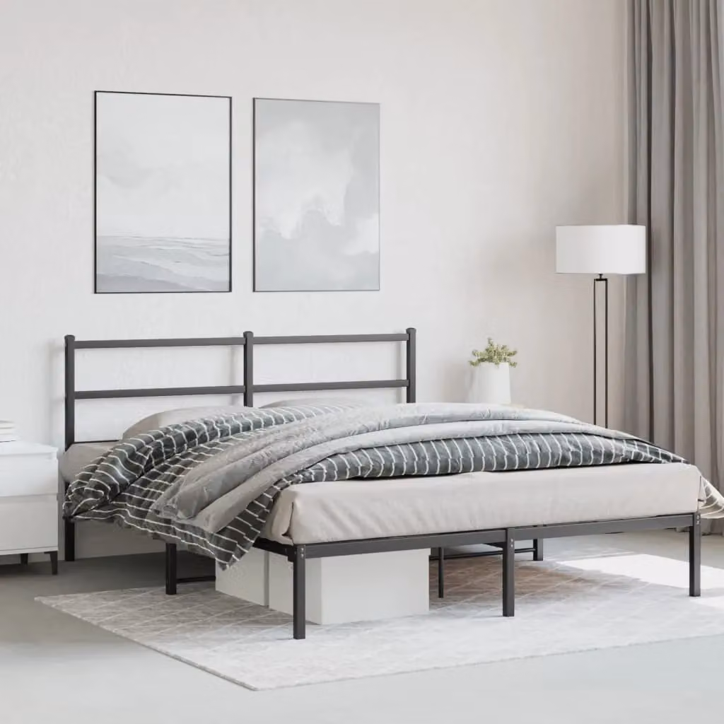 Berkfield Home Metal Bed Frame with Headboard, Black, W: 150 cm, D: 200 cm – 3