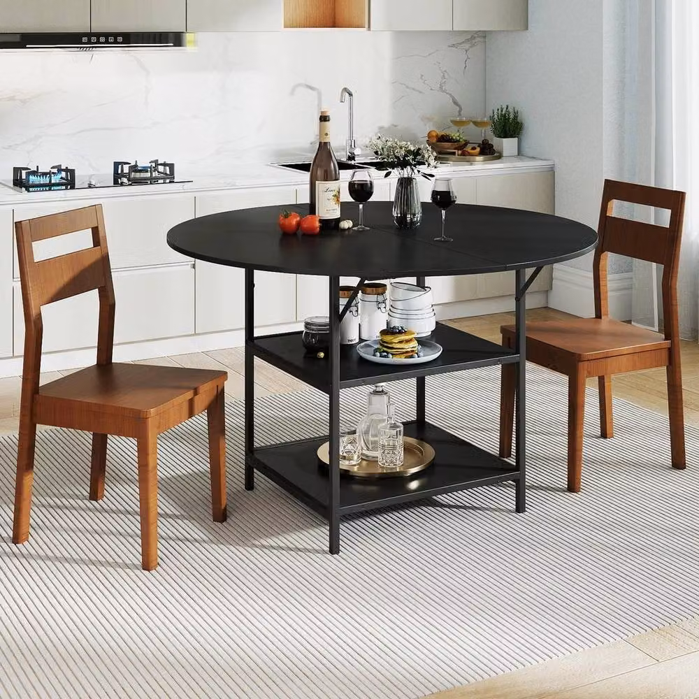 VOGREX Mid-Century Round Dining Table in Black, Diameter: 120 cm, Height: 76 cm – 2