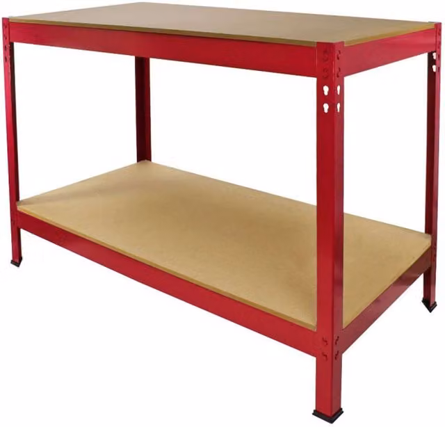 Monster Shop Heavy Duty Red Metal Workbench with 2 Shelves, W/D/H: 100 x 60 x 60 cm