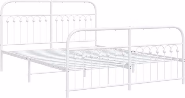 Berkfield Home Metal Bed Frame with Footboard, White, W/D/H: 150 x 200 cm