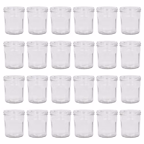 Argon Tableware Glass Screw Top Jam Jars, 250ml, Pack of 24, Transparent and Black – 1