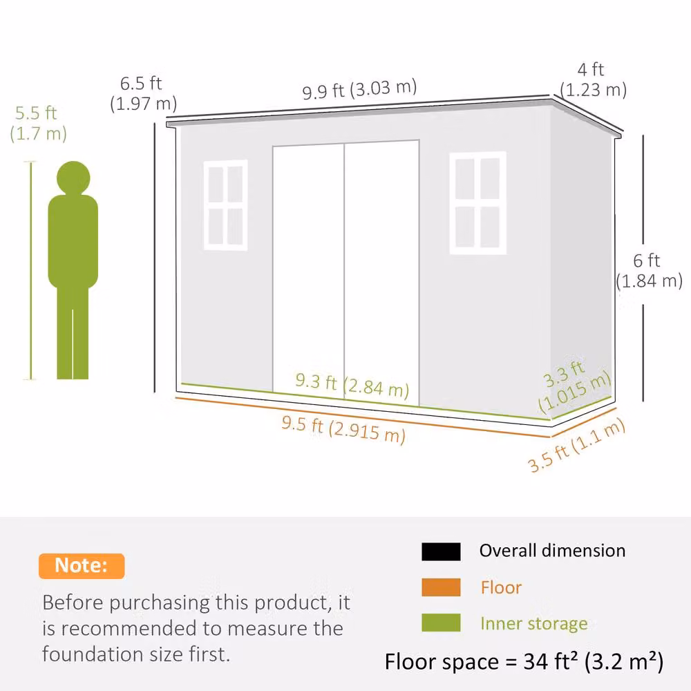 OUTSUNNY Plastic Garden Shed with Floor and Lockable Doors, Dark Grey, W: 300 cm, D: 100 cm, H: 184 cm – 2